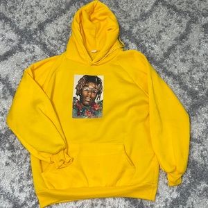 Yellow hoodie with Lil Uzi graphic